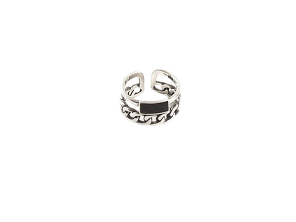 Chain & Black Stone Ring - Antique Silver - themultistorey.co