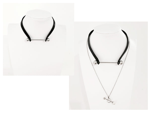 Barbell Leather Choker (black/silver and nude/gold) - themultistorey.co